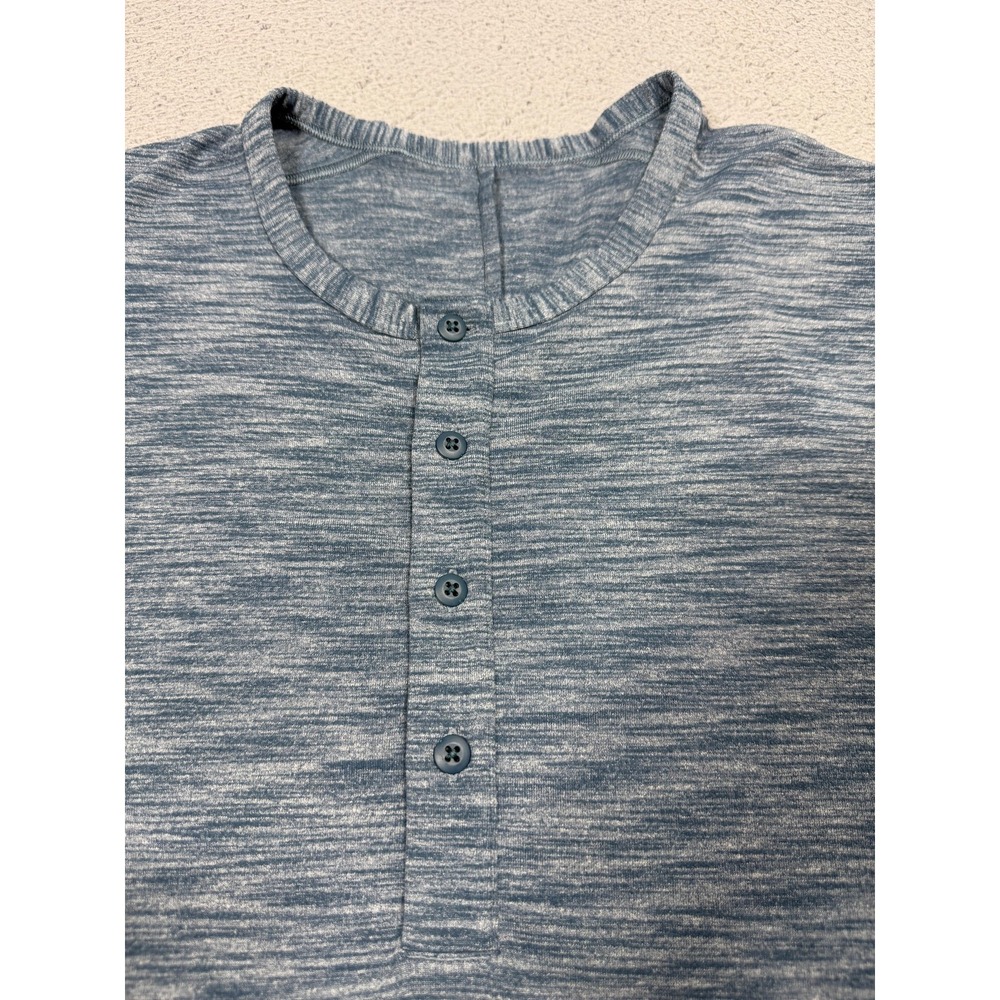 Lululemon Henley Shirt Mens Large Blue Long Sleeve Curved Hem Jersey Tee Casual - Picture 3 of 8